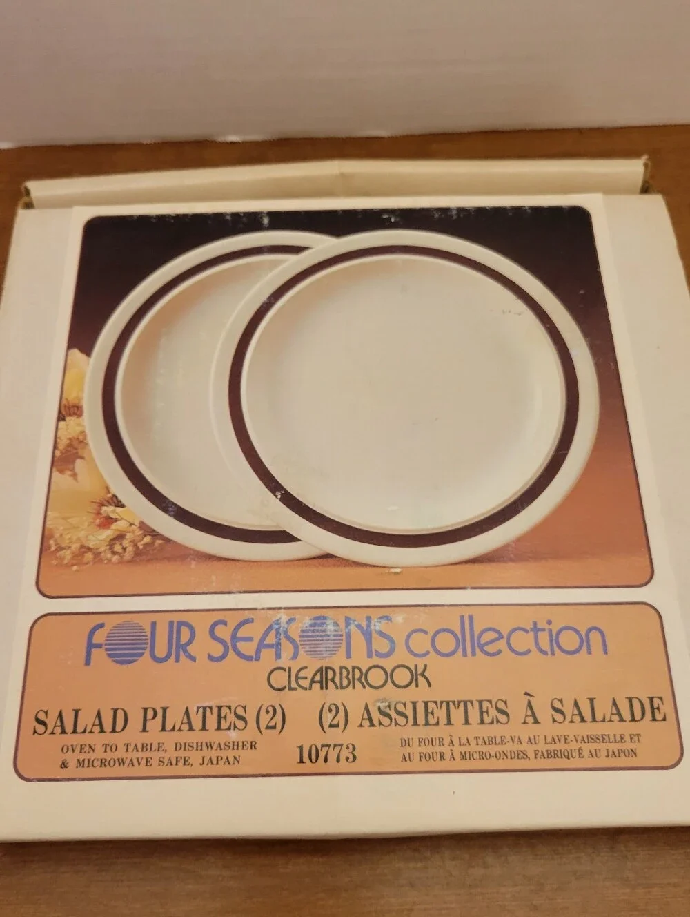 Four Seasons Collection White & Brown Salad Plates (Set of 2)-1970s-NEW